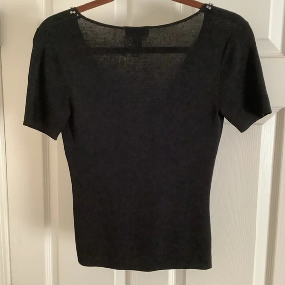 ALIZA MICHELLE~BLACK BLOUSE~ DEEP V~W FAUX DIAMONDS~ SMALL~ - Picture 2 of 4